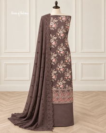 Floral Alpine 3 Piece Suit with Aariwork Paisley Border and Embroidered Shawl (2085)
