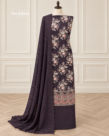 Floral Alpine 3 Piece Suit with Aariwork Paisley Border and Embroidered Shawl (2085)