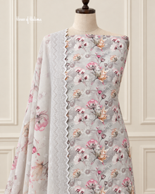Floral Printed Alpine 3 Piece Suit with Schiffli Cutwork Border