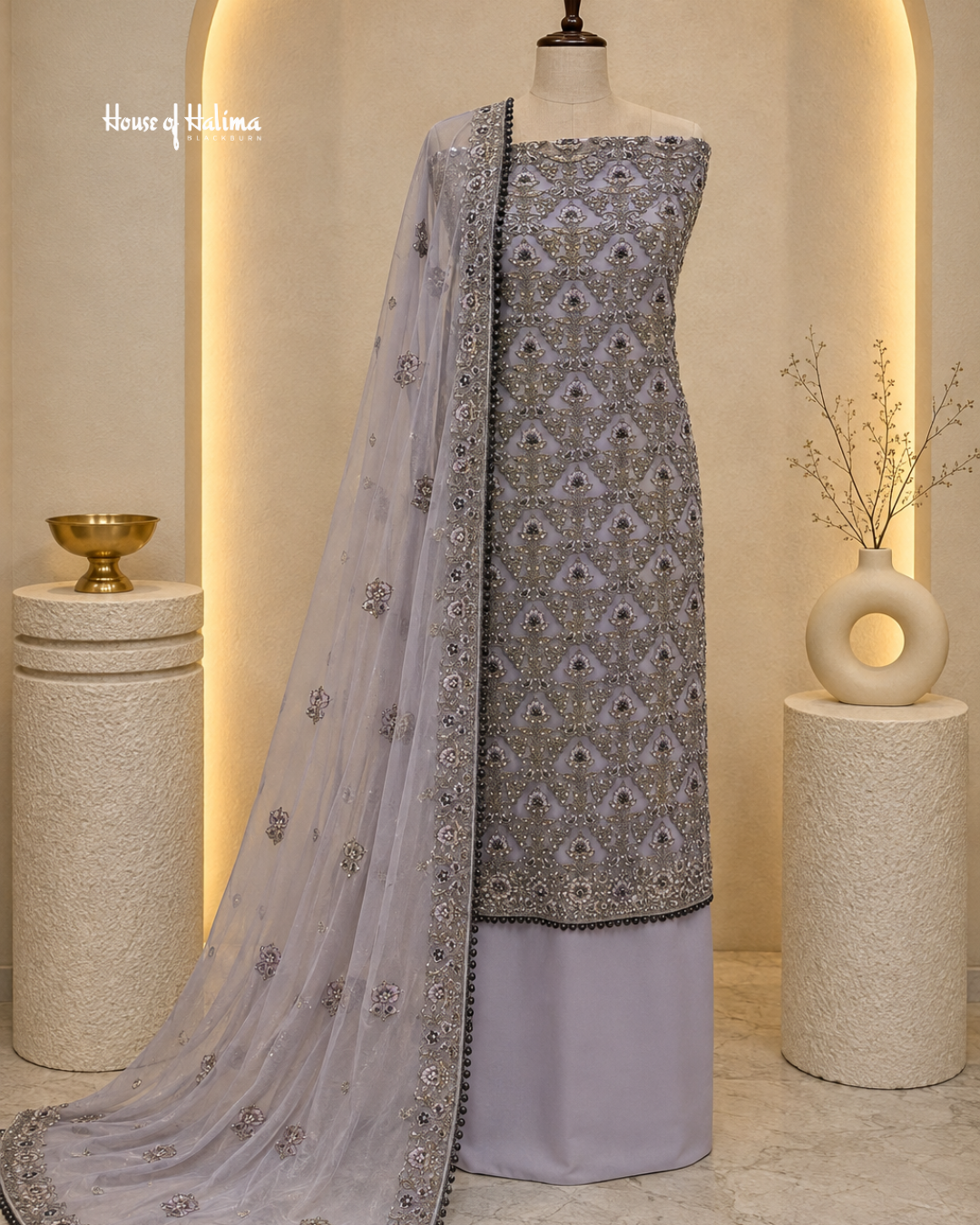 Embroidered Net 4 Piece Asian Occasionwear Suit