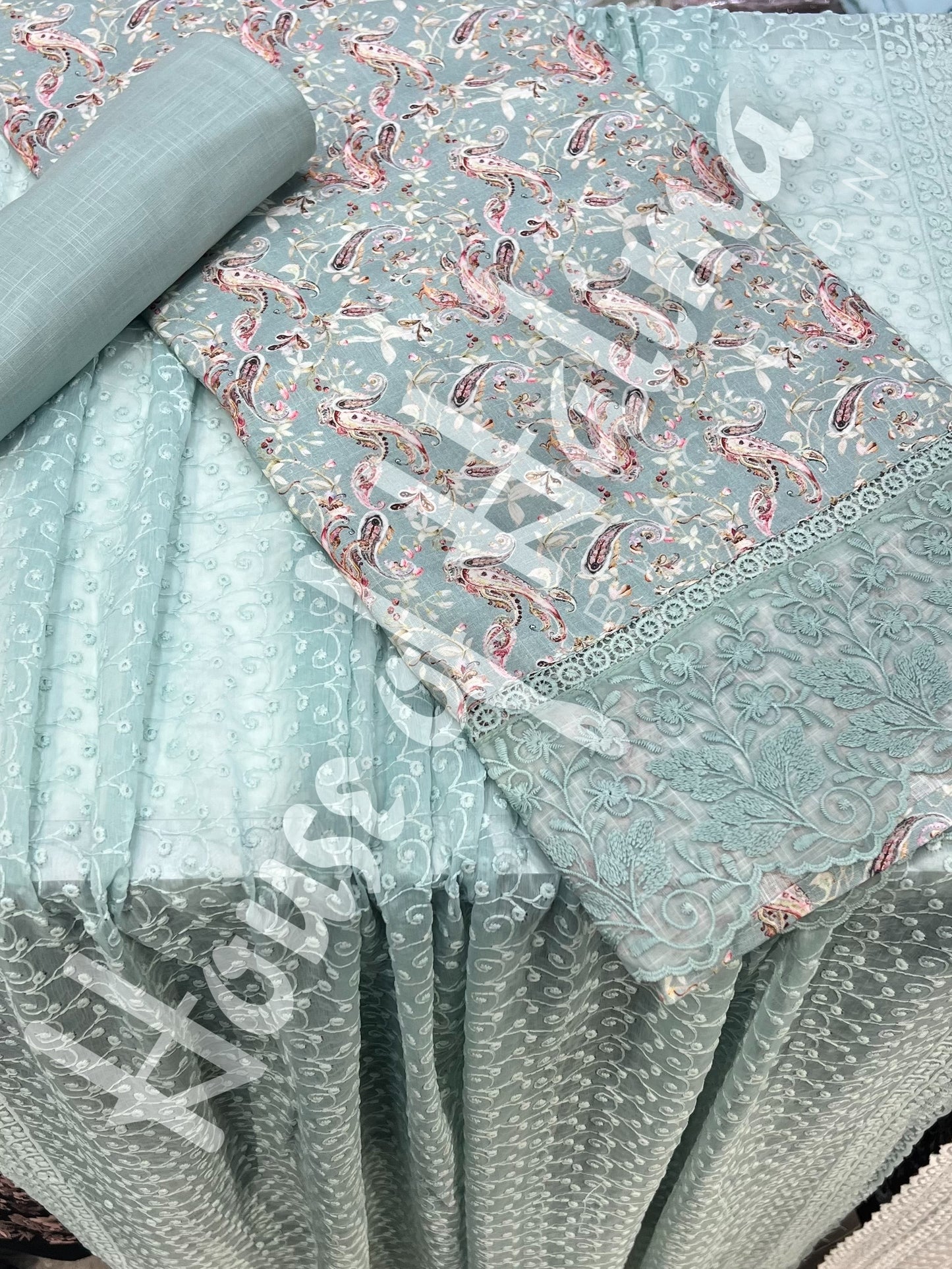 Embroidered cotton slub 3pcs