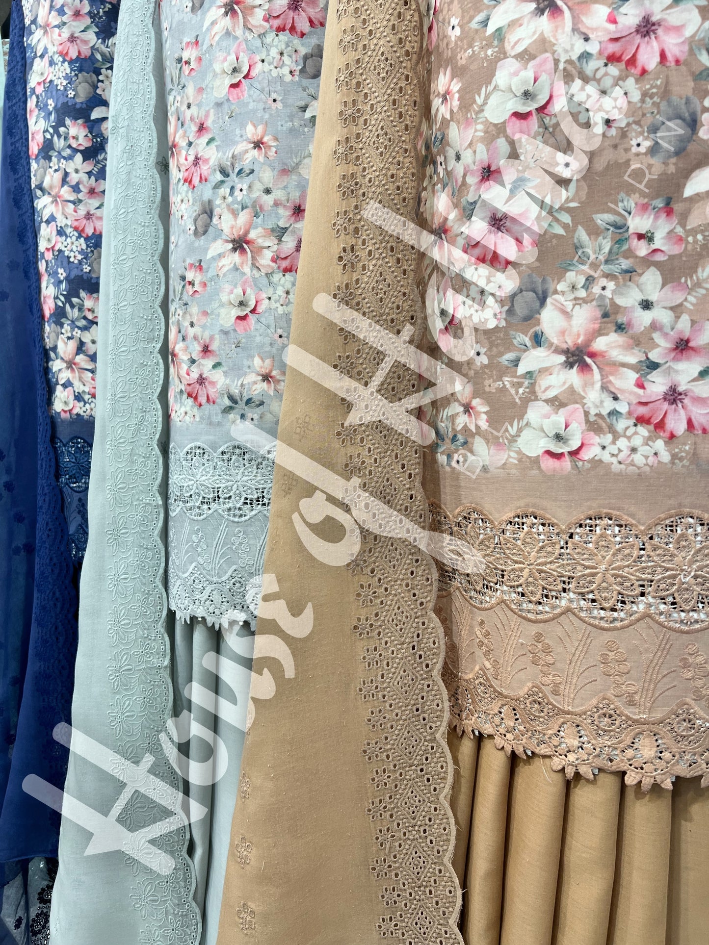 Floral cottons with chemical lace 3pcs