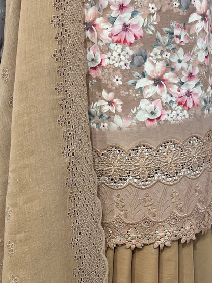 Floral cottons with chemical lace 3pcs