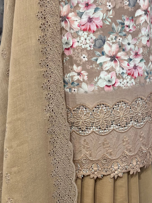 Floral cottons with chemical lace 3pcs