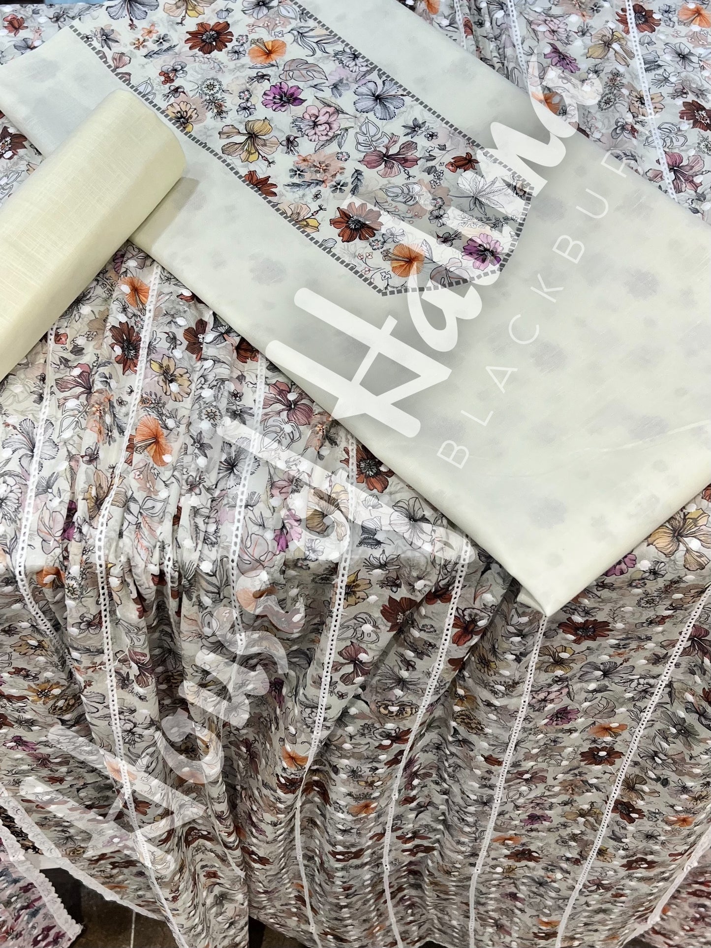 Embroidered cotton slub 3pcs