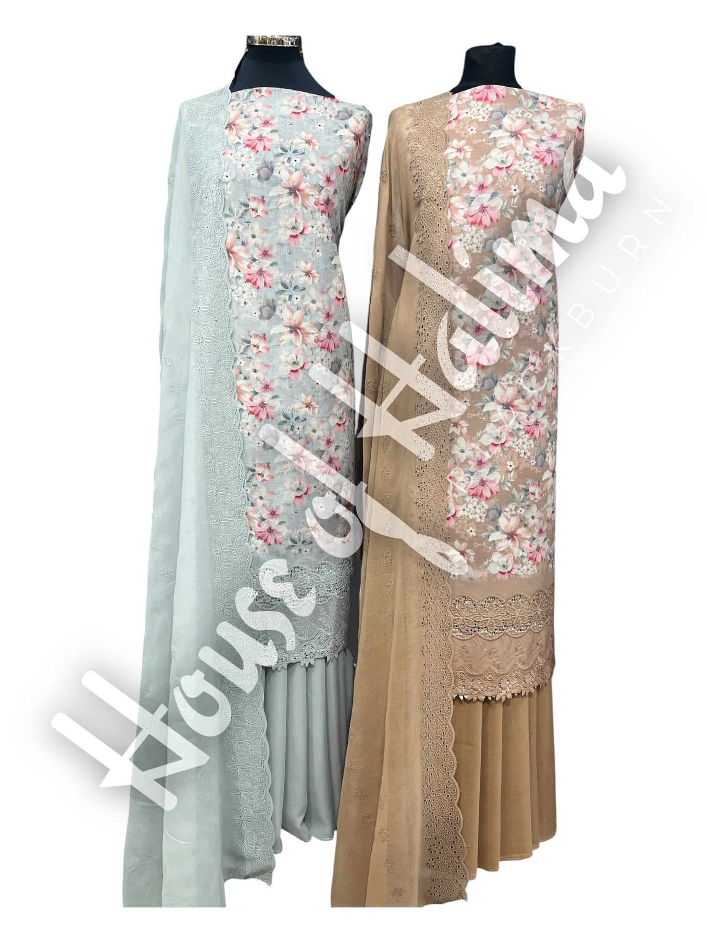 Floral cottons with chemical lace 3pcs