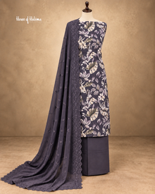 Floral Printed 3-Piece Unstitched Suit with Embroidered Dupatta