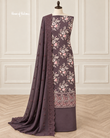 Floral Alpine 3 Piece Suit with Aariwork Paisley Border and Embroidered Shawl (2085)