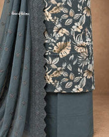 Floral Printed 3-Piece Unstitched Suit with Embroidered Dupatta