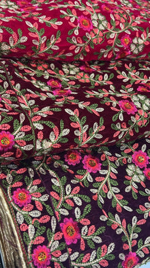 Embroidered Velvet Shawl with All-Over Floral Vine Design – 92 x 32 Inches